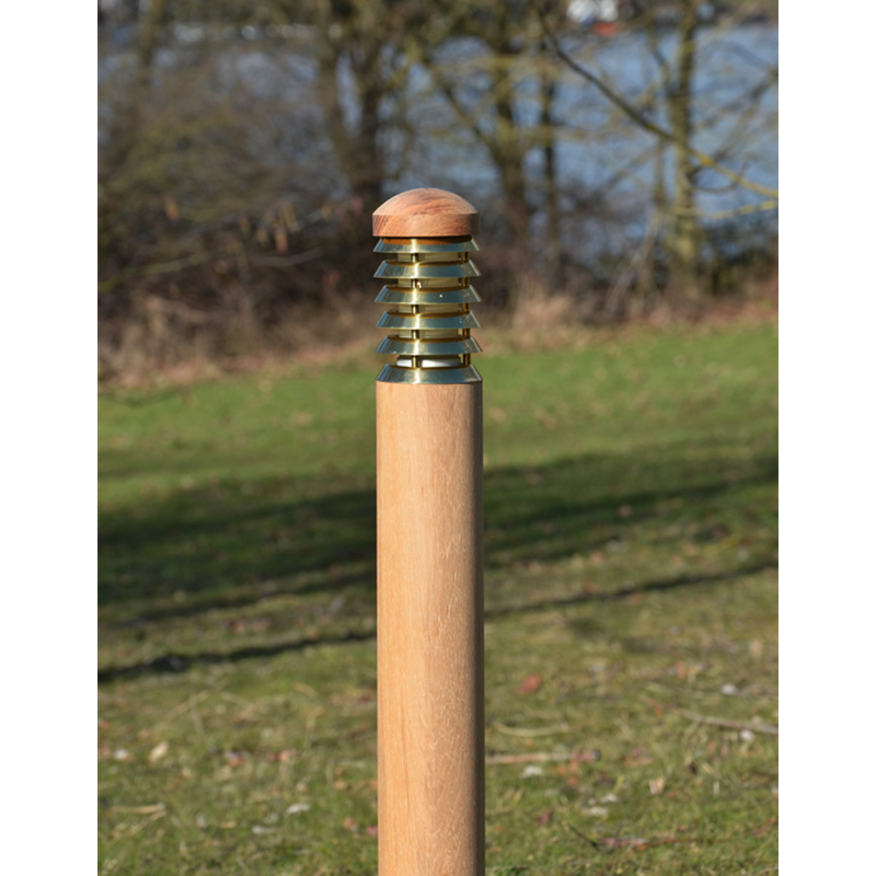 Tectona - Natural Teak Wooden Bollard Light with Brass Louvres - Image 4