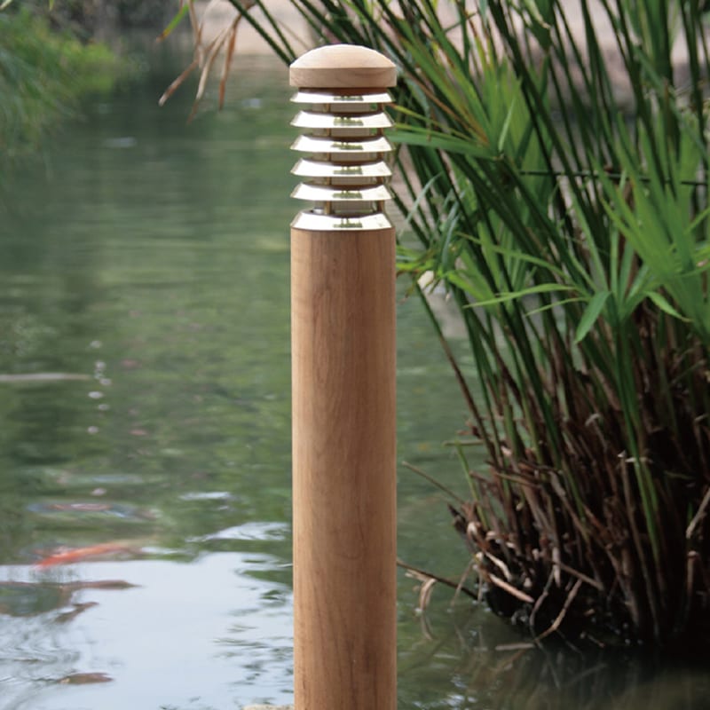 Tectona - Natural Teak Wooden Bollard Light with Brass Louvres - Image 3