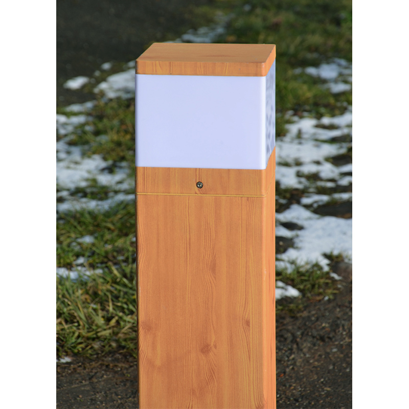 Cubic 0.6m Bollard Light with 9w LED Photocell Bulb - Wood Effect - Image 4